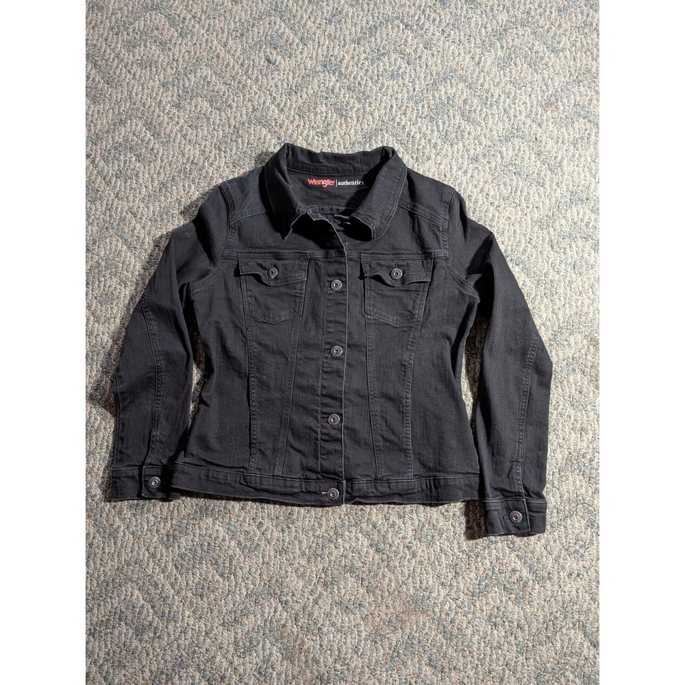 Wrangler Authentics Womens Denim Jacket Black Stretch Trucker Coat Size M